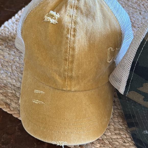 “TWO” women’s distressed ball caps adjustable & made for pony tails. “New” - Picture 8 of 8